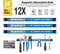 Atek 12 Pack 24 Inch Magnetic Tool Holder Strips 60Cm Wall Mounted