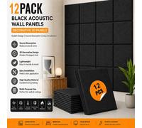 ATEK 12 Pack Sound Proofing Wall Panels Black Self Adhesive 30X 30Cm Acoustic Insulation Absorbing Panel For Studio Game Room Office