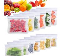 ATEK 12 Pack Zip Lock Freezer Bag 2 Sizes Reusable Bpa Free Silicone Kitchen Food Storage Vacuum Fresh Sandwich Vegetable Meat Bags