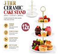 Atek 12X 3 Tier Glass Cake Stand With Gold Handle Afternoon Tea Serving Plates