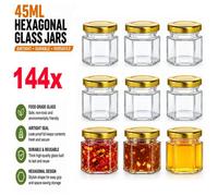 Atek 144 Pack 45Ml 1.5Oz Hexagonal Glass Jars With Gold Lids Mini Honey Jam Jars