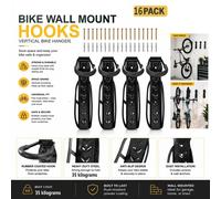 ATEK 16 Pack Bike Wall Mount Hooks - Heavy Duty Bike Hooks for Wall Storage in Black Atek Black