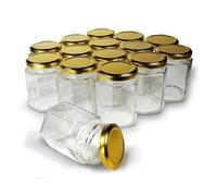ATEK 180ml Hexagon Glass Jars with Gold Lid, 72Pcs 7oz Canning Hexagonal Empty Jam Jars with Airtight Lids Honey Chutney Storage Jars Containers Screw Top Conserve Jars for Pickles Spices Preserving