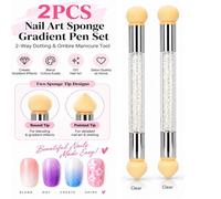 Atek 2 Pack 2 Way Nail Art Sponge Gradient Pen Dotting Manicure Tool White