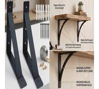 ATEK 2 Pack Scaffold Board Shelf Brackets with Lips Thick Heavy Duty L Wall Brackets for Shelves Black Industrial Shelves Support Atek Black