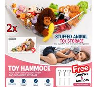 ATEK 2 Pack Toy Storage Hammock For Stuffed Animals Mesh Toy Organizer Net With Hooks For Kids Bedroom, Playroom And Nursery