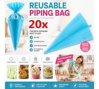 Atek 20 Pack Reusable Silicone Piping Bag Cake Icing Decorating Pastry Bag Blue