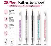 Atek 20 Piece Nail Art Brush Set Dotting Liner Painting Brushes
