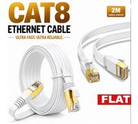 Atek 2M Flat Cat8 Rj45 Network Ethernet Cable 40Gbps White
