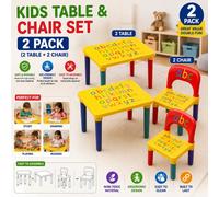 ATEK 2Pack Alphabet Kids Plastic Table Set 3-7 Year Old Toddler Table & Chair Set Nursery Learning & Play Kids' Educational Activities