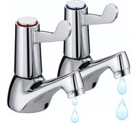ATEK 2Pcs Bathroom Basin Taps Pair, 1/2" BSP Chrome-Plated Brass Kitchen Sink Taps, Separate Hot & Cold Tap Set ¼ Turn Lever Handles in Silver Atek Silver