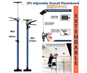 ATEK 2Pcs Ceiling Drywall Plasterboard Lifter Acrow Easy Props Support, 115-290Cm Extendable Telescopic Drywall Builders Props