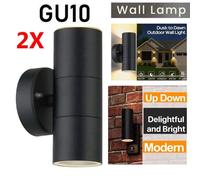 ATEK 2Pcs Outside Up And Down Wall Lights, Ip44 Waterproof Up Down Mains Power Lighting Black Stainless Steel Exterior Wall Sconce Gu10