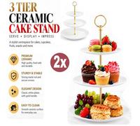 Atek 2X 3 Tier Glass Cake Stand With Gold Handle Afternoon Tea Serving Plates