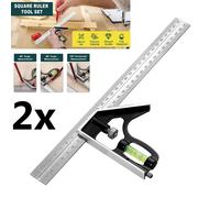 ATEK 2x Combination Square, 12Inch/300mm Engineers Set Square, Stainless Steel Angle Ruler Adjustable Carpentry Square Silver Atek Silver