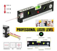 ATEK 3 In 1 Laser Level Horizontal & Vertical Line Leveler Tool Measuring Tape Ruler Home Construction Hanging Pictures Decoration DIY in Black Atek Black