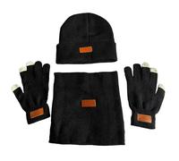 ATEK 3 in 1 Winter Hat Scarf Gloves, Thermal Knit Double Layer Fleece Lining, Touch Screen Function Snow Pattern Cold Weather Set for Men and Women