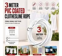 ATEK 3 Meter White Net Curtain Wire Hanging Kit with 6 Hooks & 6 Eyes Flexible Durable Tension Cable for Voiles & Wardrobe Doors | Size: 200 cm Atek White 200 cm