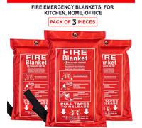 ATEK 3 Pack Emergency Fire Blanket Large 1m x 1m Wall Mountable Fiberglass Suppression Blankets for Kitchen Home Office Garage Caravan in White Atek White