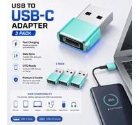 Atek 3 Pack Usb-C Female To Usb-A Male Adapter Converter Charging Data Green