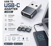 Atek 3 Pack Usb-C Female To Usb-A Male Adapter Converter Charging Data Grey