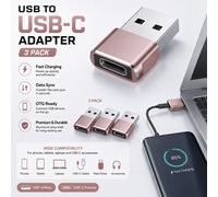 Atek 3 Pack Usb-C Female To Usb-A Male Adapter Converter Charging Data Pink