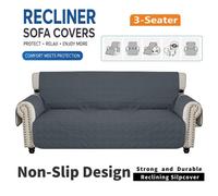ATEK 3 Seater Grey Recliner Chair Cover, Non-Slip Recliner Waterproof Armchairs Covers Chair Protector Machine Washable Sofa Cover