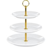 ATEK 3 Tier Cake Stand, Round Ceramic Cupcake Stand with Gold Handle | Serving Plates, Cupcake Dessert Holder, Afternoon Tea Stand Display for Wedding, Birthday