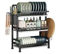 ATEK 3 Tier Dish Drainer Rack with Drainboard, Kitchen Drying Organiser