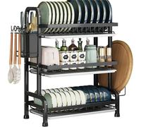 ATEK 3 Tier Dish Drainers Rack Large Dish Drying Rack Removable Drip Tray in Black Atek Black
