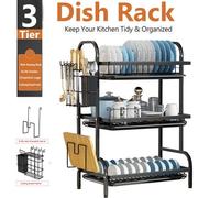 ATEK 3 Tier Dish Drainers Rack With Removable Drip Tray Large Dish Drying Rack Draining Rack For Cutlery Chopping Board Holder