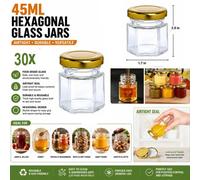 Atek 30 Pack 45Ml Mini Hexagonal Glass Jars With Gold Lids For Jam Honey Spices