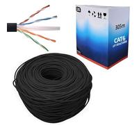 ATEK 305M Black CAT6 Outdoor Network Cable - LAN Ethernet Reel with RJ45 High-Speed CAT6 Connectors, 4-Pair ADSL/Data Line in Pull Box