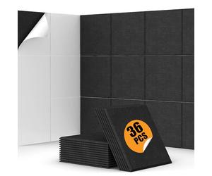 ATEK 36 Pack Sound Proofing Panels, 30 x 30 0.9cm Square Self-Adhesive Acoustic Panels, High Density Sound Deadening Treatment Sound Absorbing Panel for Studio, Office, Home, Black
