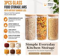 ATEK 3Pcs Glass Food Storage Jars With Airtight Lids 900ml Container Jars in Clear Atek Clear