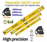 ATEK 3Pcs Spirit Level, Firecore Small Spirit Level, Level Tool, Magnet Torpedo Level with 3 Bubble 45°, 90°, 180°, 230mm Round Glasses in Yellow Atek Yellow