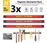 ATEK 3x Magnetic Tool Holders 60cm / 24" - Includes Removable Dividers Space-Saving & Strong Wall Mounted DIY Storage in Orange Atek Orange