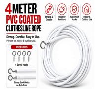 Atek 4 Meter White Net Curtain Wire Hanging Kit With 6 Hooks And 6 Eyes