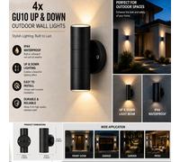 ATEK 4 Pack Black Outdoor Wall Lights, Stainless Steel Gu10 Base Up Down Exterior Wall Sconce, Ip44 Rated Security Outdoor Light
