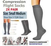 ATEK 4 Pack Miracle Compression Grey Socks S/m Unisex Anti Swelling Fatigue Flight Travel Support Stockings Dvt Leg Pain 2X Pair Sock