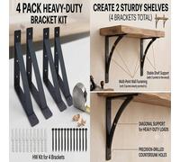 ATEK 4 Pack Scaffold Board Shelf Brackets with Lips Thick Heavy Duty L Wall Brackets for Shelves Black Industrial Shelves Support Atek Black