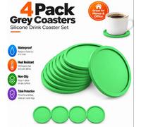 Atek 4 Pack Silicone Drinks Coasters Non-Slip Cup Mats Grey