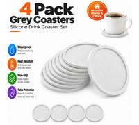 Atek 4 Pack Silicone Drinks Coasters Non-Slip Cup Mats White
