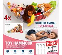 ATEK 4 Pack Toy Storage Hammock For Stuffed Animals Mesh Toy Organizer Net With Hooks For Kids Bedroom, Playroom And Nursery