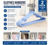 ATEK 40 Pcs Rubber Coated Metal Hangers Heavy Duty Space Saving Organiser Clothes Hangers For Wardrobes Coat Rack Rails