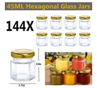 ATEK 45Ml Hexagonal Glass Jars Airtight Lids Pack Of 144 Reusable Preserving Storage Jar Jams Dry Foods Nuts Honey Baby Foods Crafts
