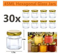 ATEK 45Ml Hexagonal Glass Jars Airtight Lids Pack Of 30 Reusable Preserving Storage Jar Jams Dry Foods Nuts Honey Baby Foods Crafts