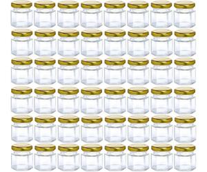 ATEK 45Ml Hexagonal Glass Jars Airtight Lids Pack Of 48 Reusable Preserving Storage Jar Jams Dry Foods Nuts Honey Baby Foods Crafts