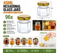 ATEK 45Ml Hexagonal Glass Jars Airtight Lids Pack Of 96 Reusable Preserving Storage Jar Jams Dry Foods Nuts Honey Baby Foods Crafts