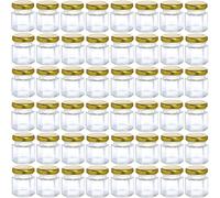 ATEK 45ML Hexagonal Small Glass Jars Set of 30, Kitchen Storage Mason Small Jar with Metal Lid For Preservatives Pickle Jam Honey Spice in Clear Atek Clear 45ml